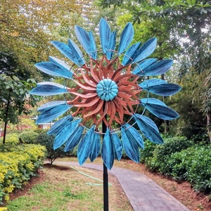 Vintage Stainless Steel Sunflower-Shaped Kinetic Windmill Artificial Garden <b>Ornament</b> Outdoor Wall Farmhouse-Industrial Antique - Product Image 2