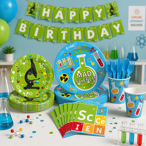 Juego de Vajilla Desechable de Papel con Temática de Ciencia y Química para Fiestas de Cumpleaños, Platos, Vasos y Servilletas - Product Image 3