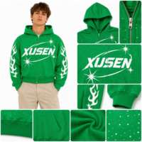 Sudadera con Capucha y Cierre para Hombre, Diseño Personalizado ODM, Estilo Urbano Informal, Hip Hop, con Estampado de Estrellas y Llamas, Otoño