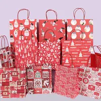 Lage Prijs Groothandel Kerst Kraftpapier Zak Rode Klassieke Draagbare Verpakking Kerst Gift Bag