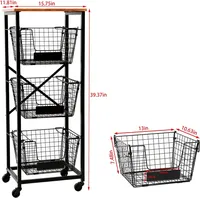 Panier à fruits moderne à 3 niveaux en métal, chariot vertical amovible et pliable, étagère à légumes sur roulettes, rangement écologique