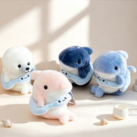 Peluche Kawaii d'été sur le thème des animaux marins avec bouée de natation requin, mini dauphin, phoque, jouet doux, coffret cadeau d'été