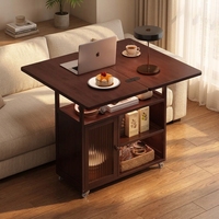 Table basse moderne pliante en bois avec bordure frangée, petite table à thé domestique