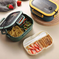 Boîte à lunch isotherme en plastique pour enfants, grande capacité, double niveau, 1200 ml, compatible micro-ondes, avec couvercle en plastique