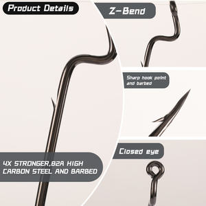 Vente en gros usine Hameçons <span class=keywords><strong>de</strong></span> pêche à la truite en acier à haute teneur en carbone B2A 4X renforcés, à pointe décalée, courbure en Z, pour montage Texas Rig EWG, pour leurres souples en rivière/ruisseau - Product Image 3