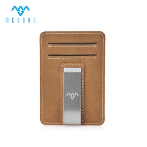 Meyshe fábrica personalizada Crazy Horse cuero genuino RFID bloqueo Delgado antirrobo moda negocios efectivo dinero Clip tarjetero - Product Image 3