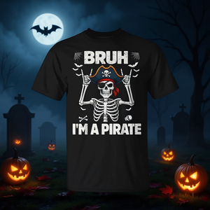 Camiseta de manga corta con estampado digital de pirata y esqueleto para Halloween, unisex, para adultos, con cuello redondo - Product Image 3