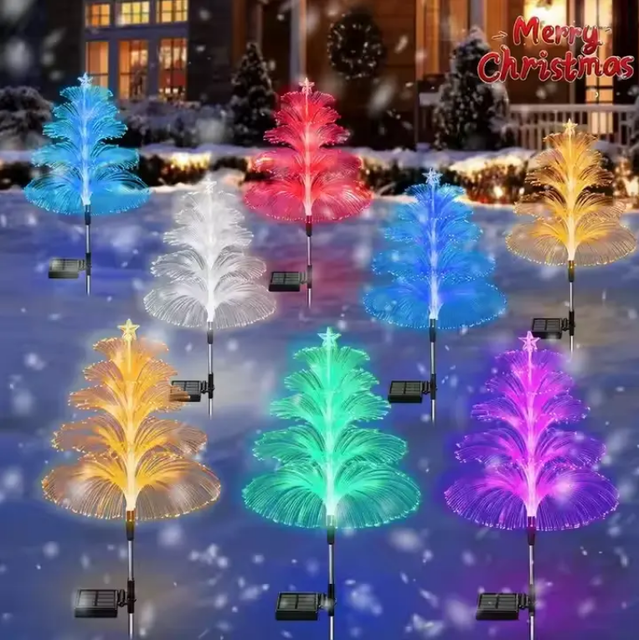 Solar Outdoor Waterproof LED Fiber Optic Night Lamp 7 Color Changing Solar Christmas Trees Jellyfish Lights for Street