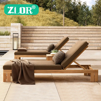 Chaise longue de piscine extérieure en teck massif, chaise longue moderne, chaise longue de plage pliable avec coussins, hôtel, villa