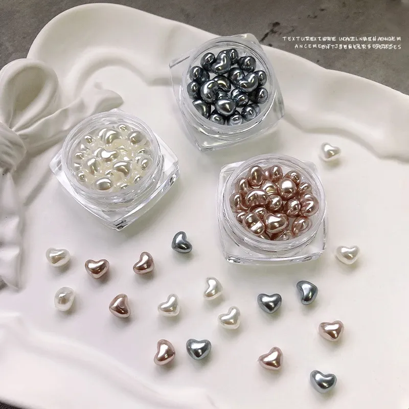 Seni kuku cinta mutiara perhiasan baru 3D dekorasi hati 20 buah/tas pesona Dekorasi PVC