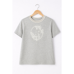 ซื้อเสื้อยืดลำลองสีเทาสำหรับผู้หญิง แขนสั้น คอกลม ปักลายลูกไม้ แฟชั่นเสื้อฤดูร้อนสำหรับใส่ในชีวิตประจำวัน - Product Image 1