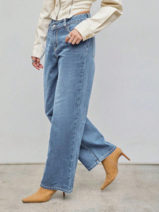 Jeans de Mezclilla para <span class=keywords><strong>Mujer</strong></span>, Cintura Alta, Corte Holgado, Pierna Recta, de Secado Rápido, para Primavera - Product Image 5