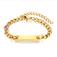 Bracelet pour enfants en acier inoxydable populaire avec douze pierres de naissance en zircon, bracelet personnalisé plaqué or 18 carats de haute qualité
