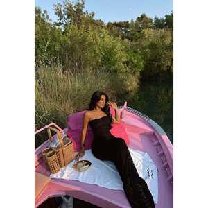 <b>Black</b> Vintage Formal A-Line Dress <b>Lace</b> Detail Crocheted Polyester Fabric Empire Waistline Sequined Beaded Decoration XL Size - Product Image 3