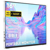 Moniteur portable 16 pouces 2.5K QHD IPS ultra-fin avec haut-parleurs, double écran Type-C pour ordinateur portable et PC de jeu 60Hz