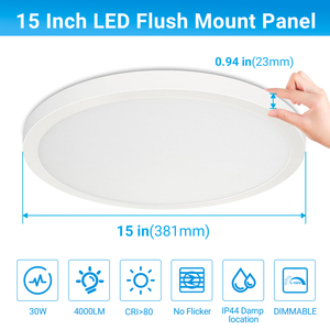 Moderna Lámpara de Techo LED de 15 Pulgadas, 30W, 5CCT, Sin Parpadeo, Montaje Empotrado, Regulable, CRI80+, AC120V, para Dormitorio o Lavandería - Product Image 3