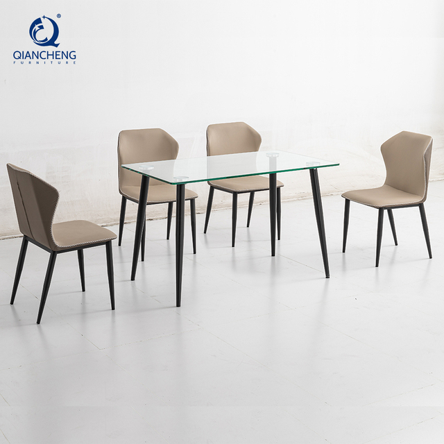 High Quality Modern Design Rectangular Furniture Stable Easy to Clean Dining Room Restaurant Tempered Glass Dining Table