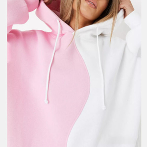 2024 nueva llegada blanco y rosa Color bloqueo Streetwear Sudadera con capucha vestido para mujer vestido con capucha de talla grande - Product Image 4