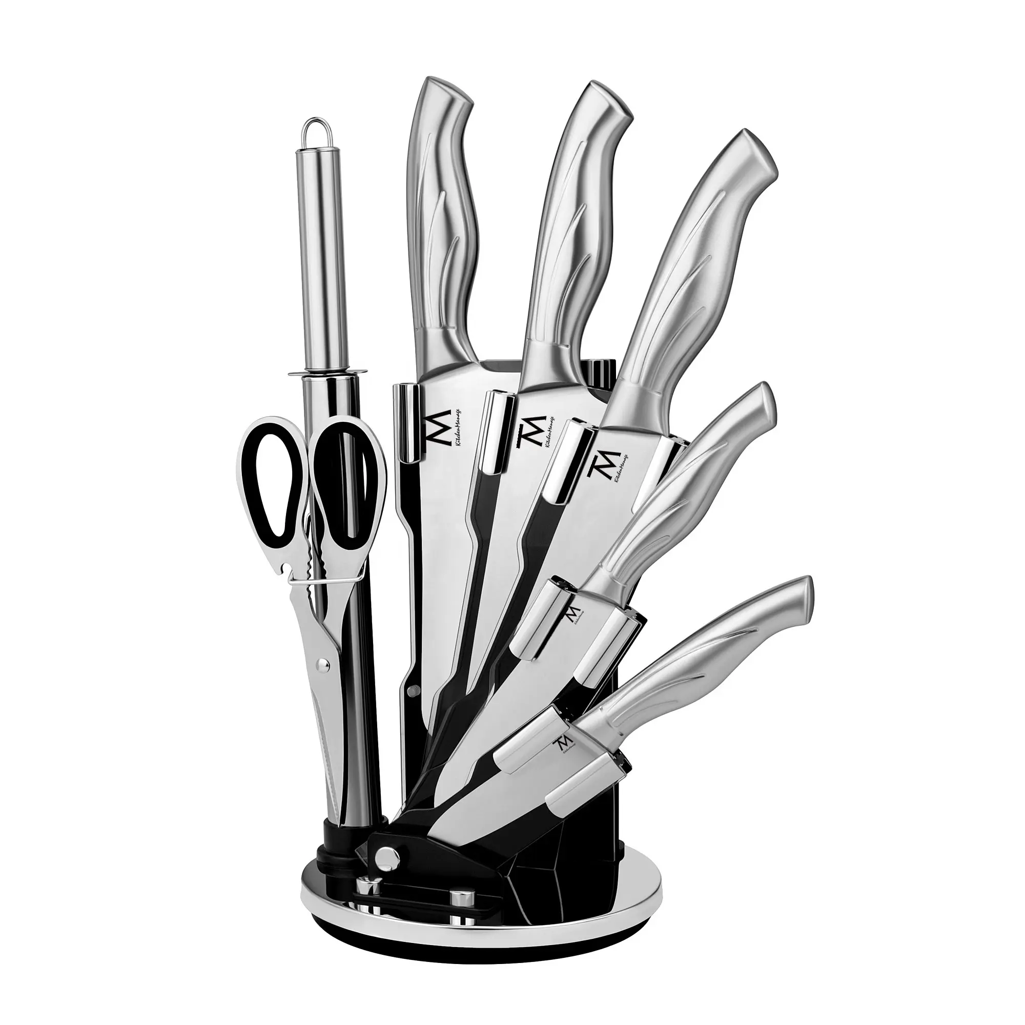Messer-Conjunto de utensilios de cocina de acero inoxidable con mango hueco, conjunto profesional personalizado con afilador, 8 unidades