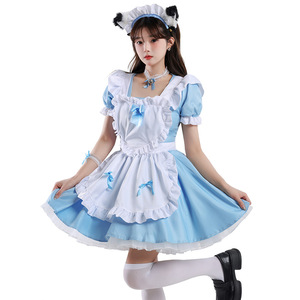 Vestido de sirvienta azul y blanco para mujer, disfraz japonés de Alice Lolita, traje de fantasía, atuendo de travestismo - Product Image 2