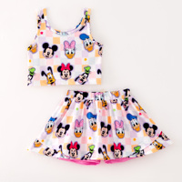 Ensemble de vêtements pour bébé fille, été, imprimé de personnages, débardeur sans manches avec jupe, extensible, doux