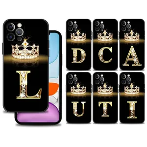 Phone Case For iPhone 14 13 12 Mini 11 Pro Max Cover For IPHONE XR XS X 7 8 6s 6 Plus Silicone Shell Fundas Diamond Crown Letter