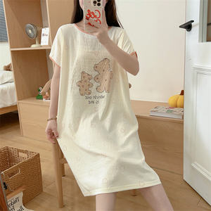 ชุดเดรสแขนสั้นพิมพ์ลายน่ารักสำหรับผู้หญิง, ชุดนอนทรงหลวมใส่ได้พอดีกับฤดูร้อนสามารถซักได้ - Product Image 4
