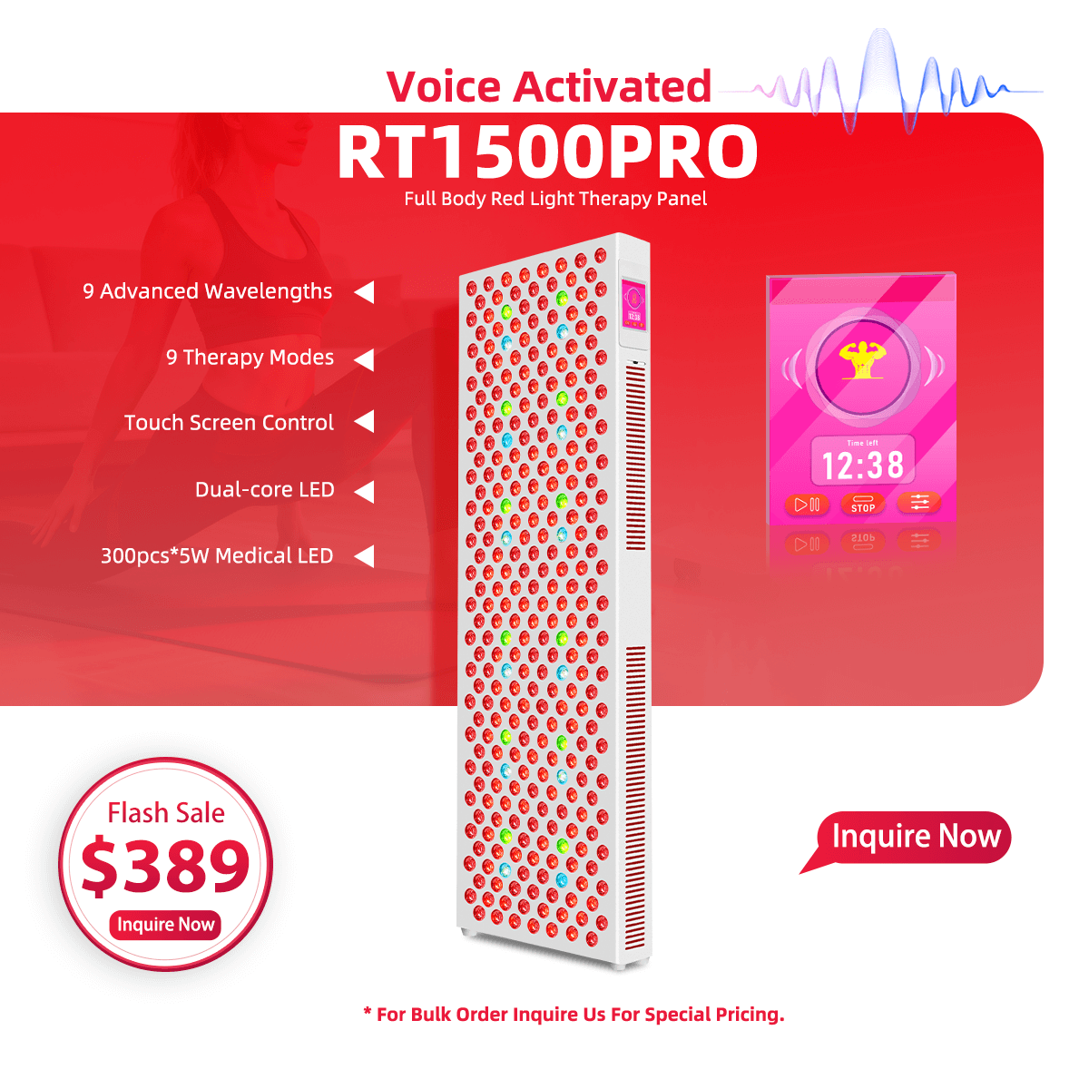 RT1500PRO 9 Wavelengths Voice Control Red Light Therapy Panel