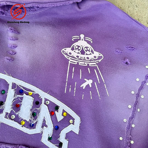 Nhà Sản Xuất Tùy Chỉnh Người Đàn Ông Của Cổ Điển Gấp <span class=keywords><strong>Zip</strong></span> Ngắn Áo Heavyweight Đường Phố Trang Phục Sun Fading Màn Hình In Thêu 3D - Product Image 5