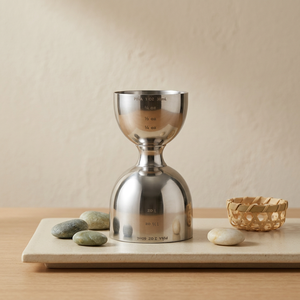 Jigger de bar double face en acier inoxydable de qualité supérieure, outil de mesure de précision pour cocktails avec marquages gravés en oz et ml pour la préparation de cocktails - Product Image 1