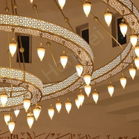 Projet grand anneau pendentif lumières islamique mosquée lustre personnalisé luxe or noir lustre Masjid