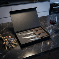 Nouvelle conception, vente en gros, ensemble de 4 couteaux de chef japonais forgés Santoku et à éplucher avec manche en bois de wengé pour la cuisine