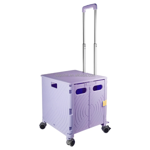 Chariot <span class=keywords><strong>de</strong></span> courses pliable portable en plastique avec 4 roues pivotantes à 360 degrés et plateau <span class=keywords><strong>de</strong></span> <span class=keywords><strong>rangement</strong></span> - Product Image 4