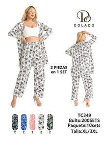 Pigiama da donna Dolado stampato, 2 pezzi, maniche lunghe, taglie XL-3XL, estivo, casual, in 100% poliestere intrecciato - Product Image 1