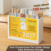 Calendrier de bureau multifonctionnel 2027, boîte de rangement pour papeterie, pages de calendrier remplaçables pour la maison, le bureau et l'espace de travail