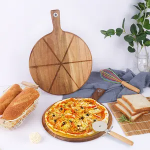 Holz Pizza Peel Acacia Runde Holzbrett Küchen geschirr Pizza Runde Schneiden Käse brett Set