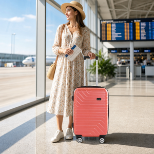 Juego de Maletas Rígidas ABS de 20, 24 y 28 Pulgadas, Color Rosa Coral, Diseño Chevron, Textura Moldeada, Maleta de Viaje con Ruedas, Fábrica OEM - Product Image 2