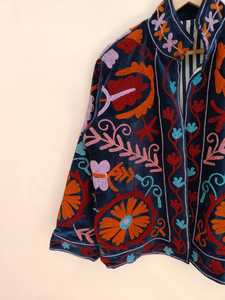 Cotton <b>Velvet</b> Suzani Embroidered <b>Jacket</b> Handmade Floral Folk Art Boho Ethnic Winter Coat For <b>Women</b> Vintage Statement Wear Gift - Product Image 3