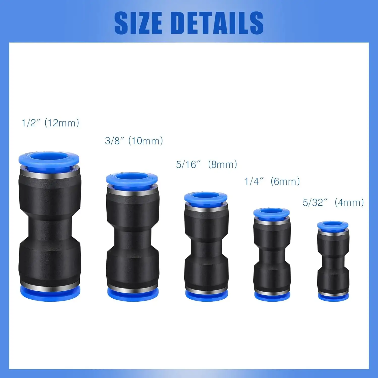 Quick Connect Air Hose Fittings 4 6 8 10 12 1/8 1/4 3/8 1/2 inch Release Pneumatic Push to Connect Fittings Kit Air Line Fitting
