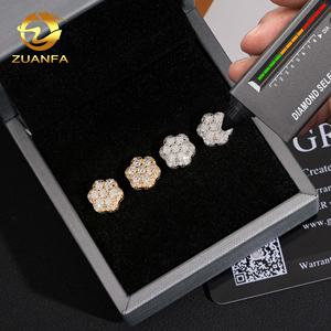 Envío rápido Stock local Iced Out Cluster Flower Hip Hop 925 Pendientes de moissanita de plata esterlina - Product Image 2