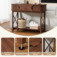 Table console en bois vintage de style mid-century avec tiroir coulissant lisse et 2 tiroirs uniques de style fenêtre