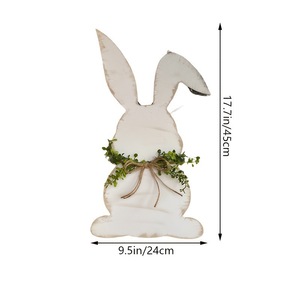 Vintage Easter Bunny Door Hanging White Wooden Rabbit Decoration With Green Leaf Indoor Easter Decor - Product Image 5