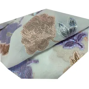 부드러운 lurex 실크 패브릭 다채로운 금속 꽃 자카드 실크 쉬폰 원단
