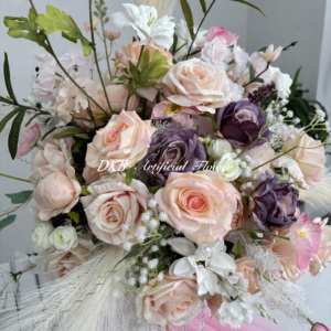 Centres <span class=keywords><strong>de</strong></span> <span class=keywords><strong>table</strong></span> à fleurs 45cm Boho <span class=keywords><strong>Chic</strong></span> violet et rose avec fleurs violettes blush herbe <span class=keywords><strong>de</strong></span> pampa pour événements intérieurs romantiques - Product Image 5