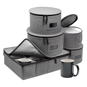 Lot de 5 boîtes de rangement rigides grises avec séparateurs matelassés pour assiettes, verres à vin, tasses, soucoupes, <span class=keywords><strong>vaisselle</strong></span>, déménagement et stockage - Product Image 1