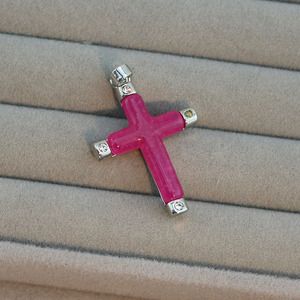 Pendentifs populaires CZ9103 en laiton plaqué or 18 carats avec pavé de zircone cubique et pierre de jadéite rose naturelle, en forme de cœur, donut, goutte d'eau, <span class=keywords><strong>rond</strong></span> et croix - Product Image 5