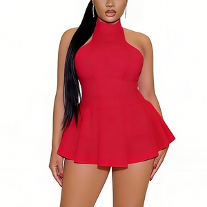 เดรสสั้นคอ halter สำหรับผู้หญิง แขนกุด ทรงเข้ารูป ชายระบายสองชั้น สำหรับงานปาร์ตี้ แฟชั่น - Product Image 3