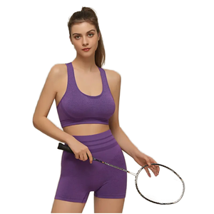 Conjunto de Yoga de 2 Piezas para Mujer, Cintura Alta, Logotipo Personalizado, Cintura Elástica, Transpirable, Malla de Spandex/Nylon, Shorts para Gimnasio, Suministro OEM - Product Image 1