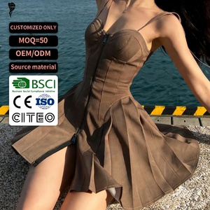 เสื้อผ้าแฟชั่นขายส่ง OEM ชุดเดรสลำลองผู้หญิง ดีไซน์หวานแบบเอไลน์ ชุดเดรสสั้นสำหรับผู้หญิง เอวเข้ารูป จับจีบ - Product Image 1