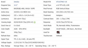 จอแสดงผล LCD อุตสาหกรรม Chimei ขนาด 10.2 นิ้ว ความละเอียด 800x480 WVGA ความสว่าง 250 nits อินเทอร์เฟซ TTL สำหรับอุปกรณ์กลางแจ้ง HMI อุตสาหกรรม รุ่น AT102TN03 V.9 - Product Image 3